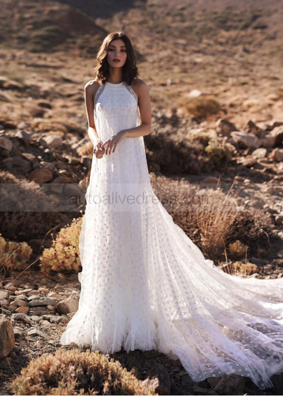 Halter Neck Ivory Polka Dot Tulle Beach Wedding Dress Halter Neck Ivory Polka Dot Tulle Beach Wedding Dress